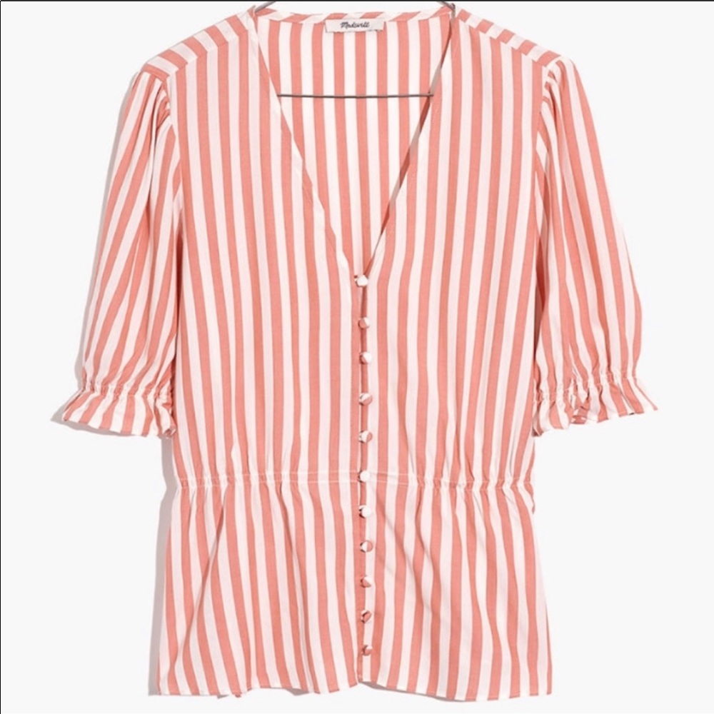 Madewell Pink and White Stripe Peplum Top